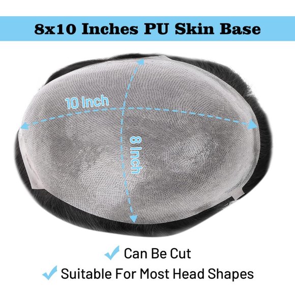 New Men's Toupee, V-Loop, Human Hair - Jet Black - Men's Wig, Hair Piece - Picture 2 of 10